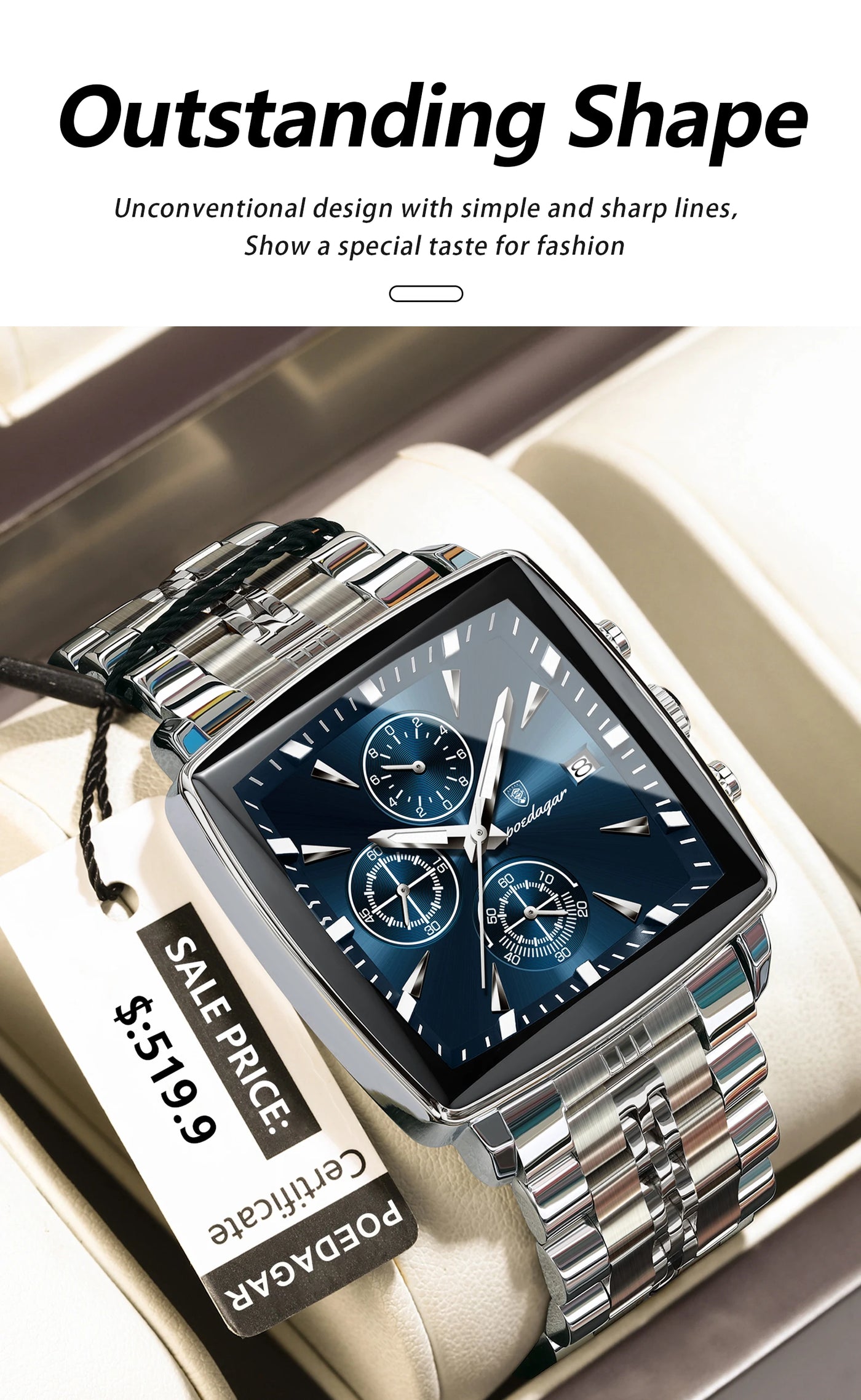 POEDAGAR Square Watch