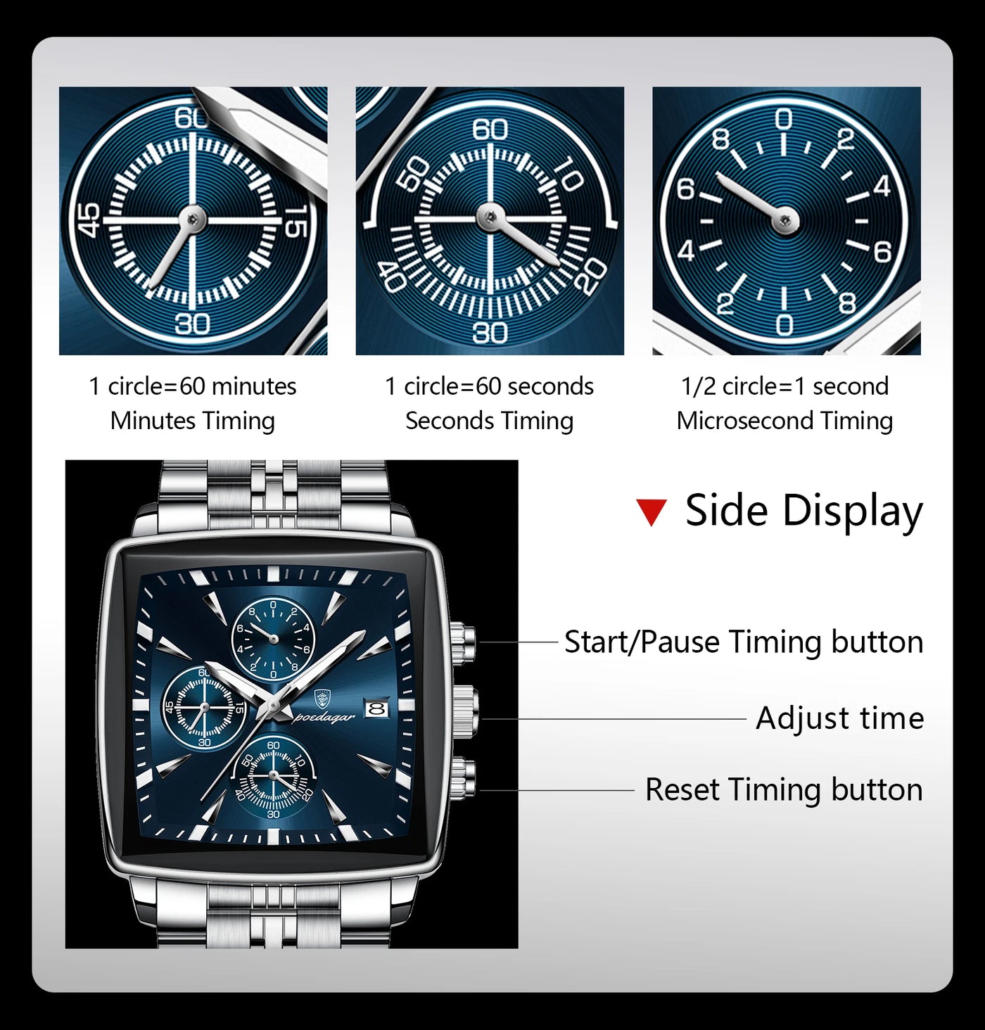 POEDAGAR Square Watch