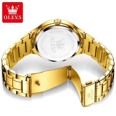 OLEVS 3650 Men's Gold Watch - Classic Luxury Quartz Wristwatch