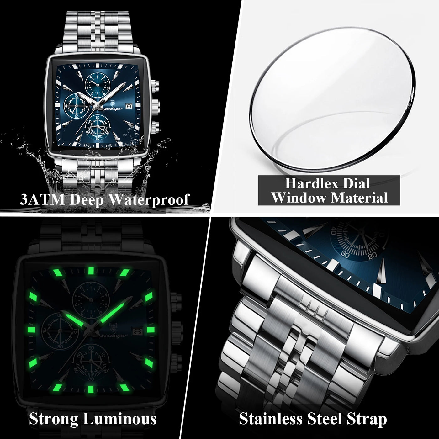 POEDAGAR Square Watch