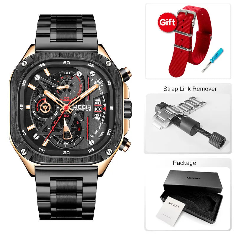 MEGIR Black Quartz Watch