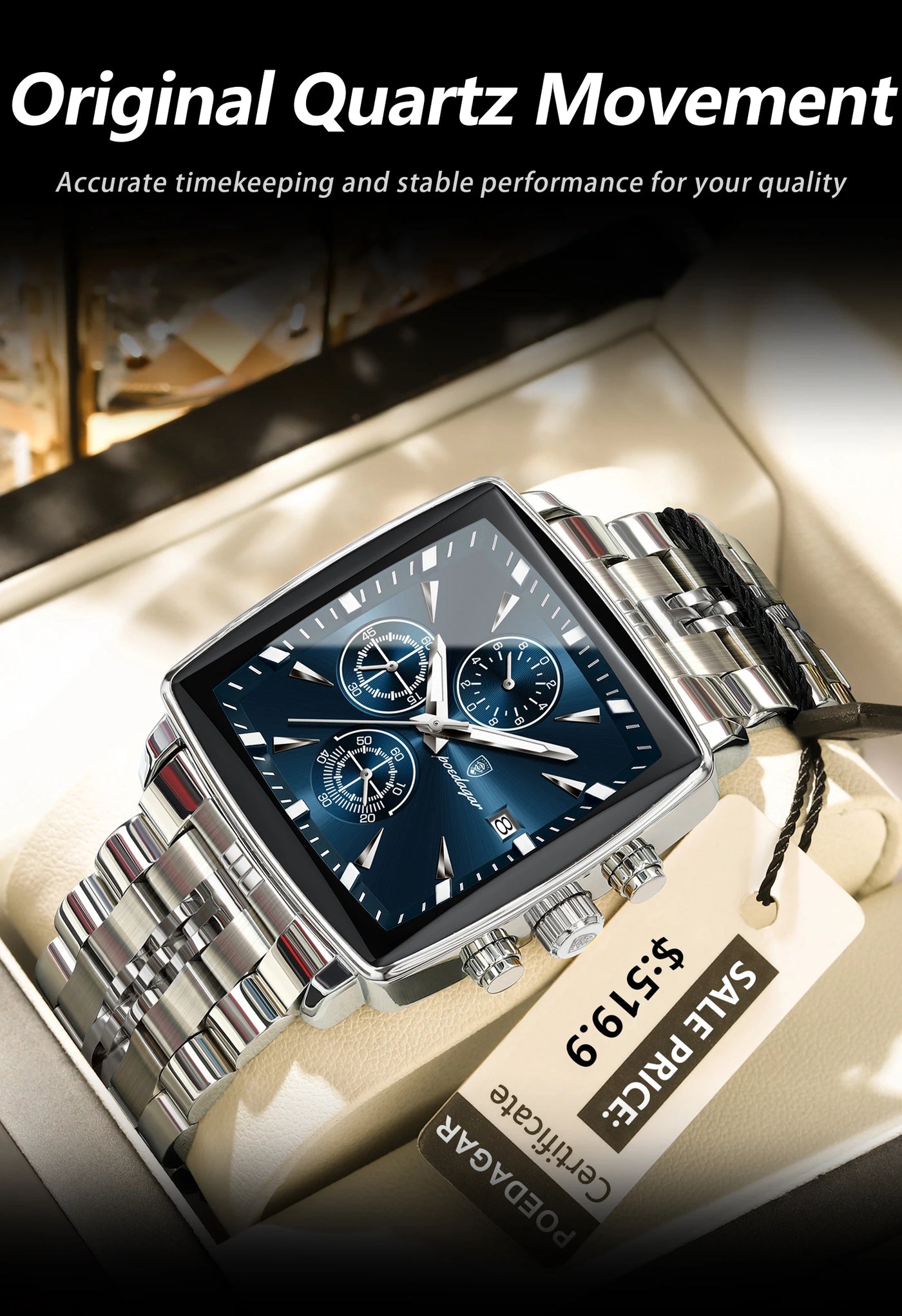 POEDAGAR Square Watch