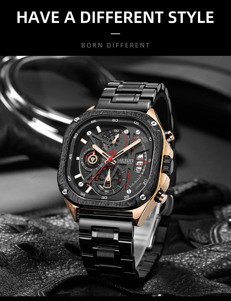 MEGIR Black Quartz Watch