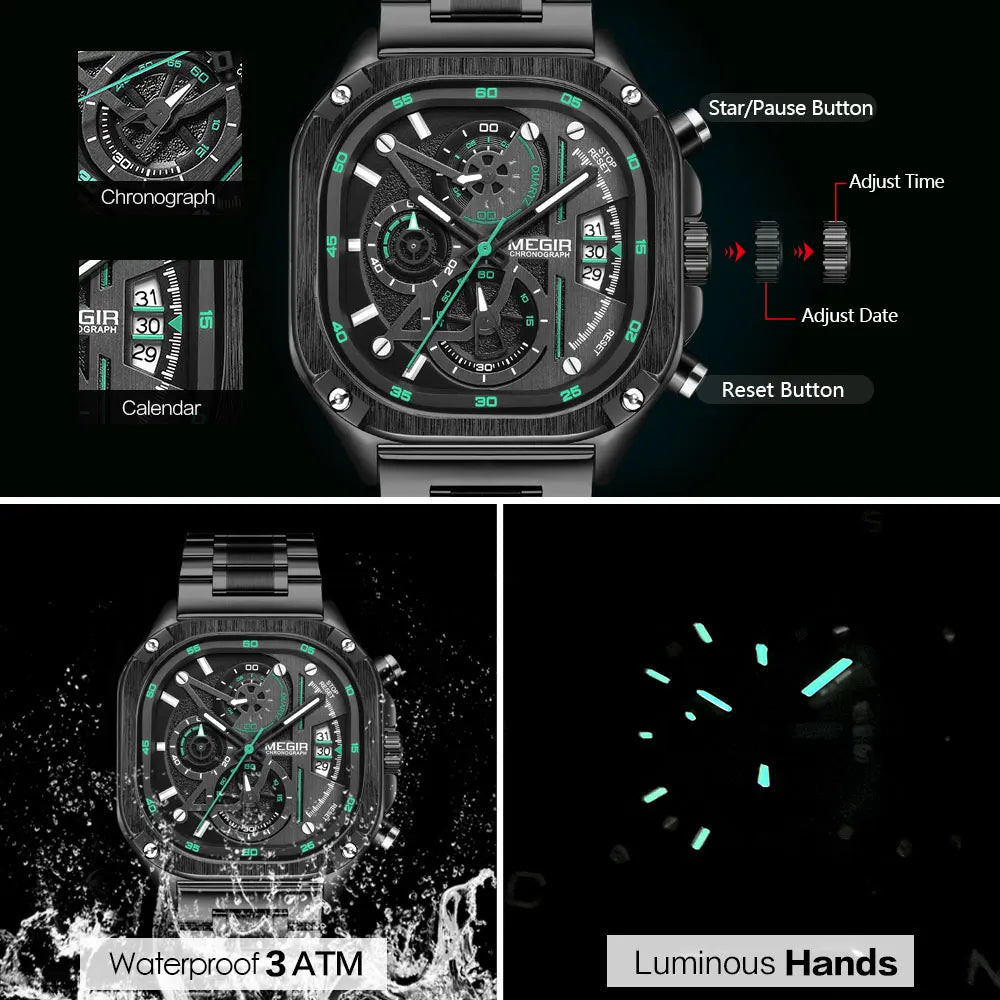 MEGIR Black Quartz Watch