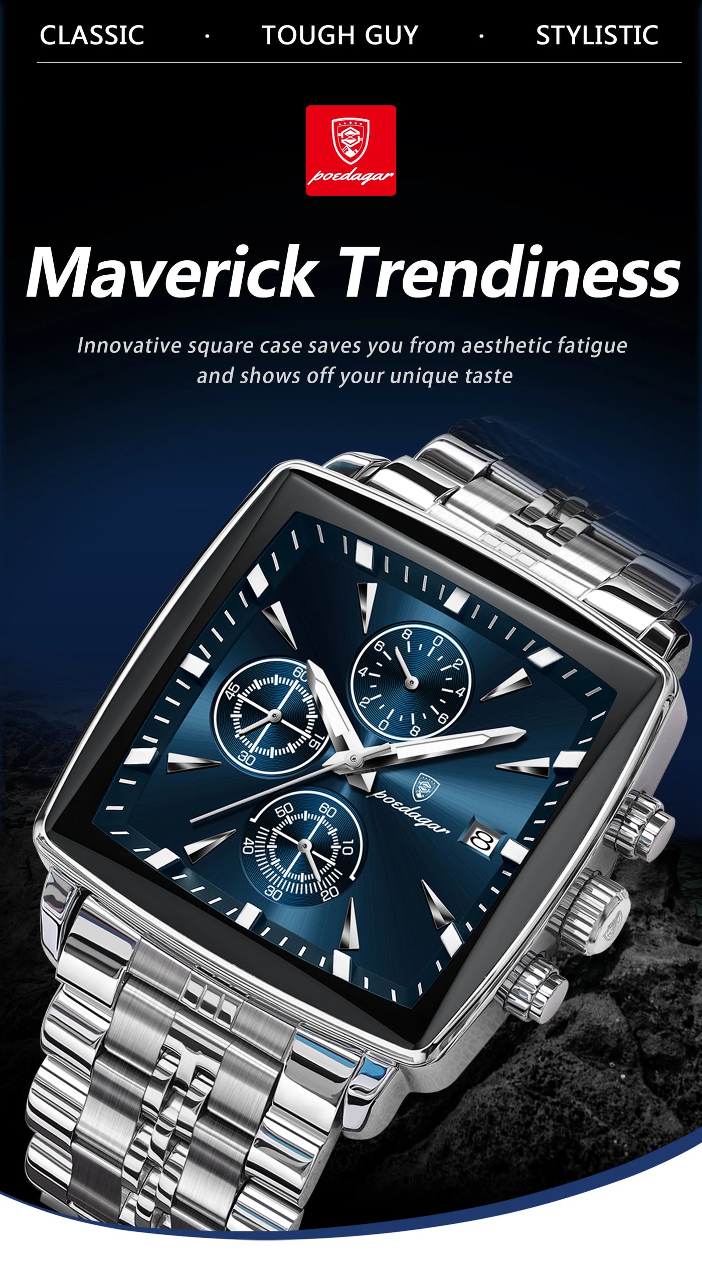 POEDAGAR Square Watch